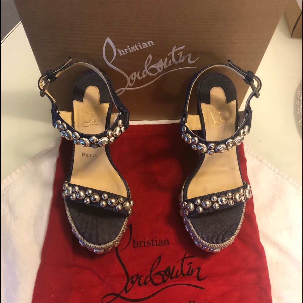 Rondaclou 120 Louboutin denim wedge sandals